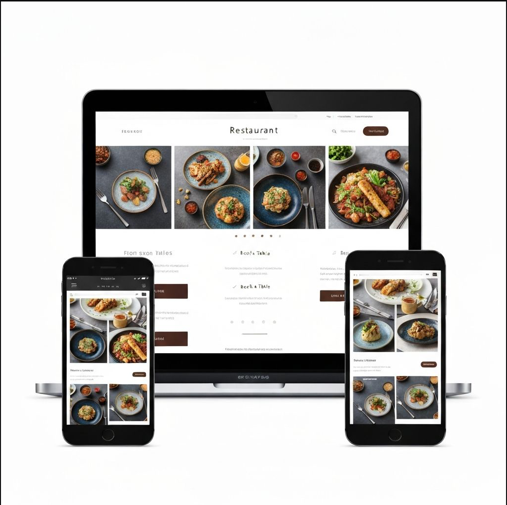 Modern website mockup showing responsive design on laptop and mobile